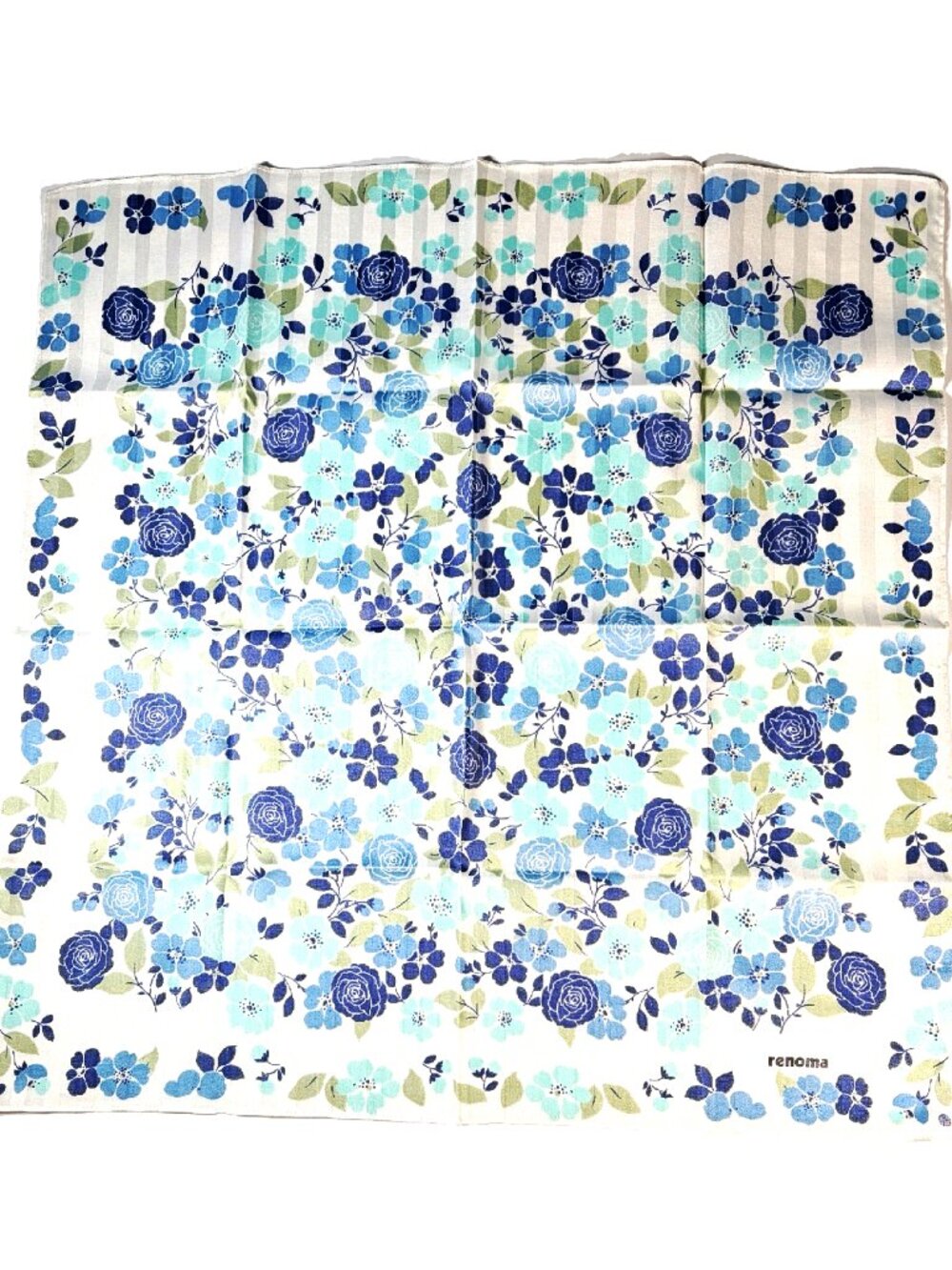 Vintage Renoma Cotton Blue Floral Scarf 20"